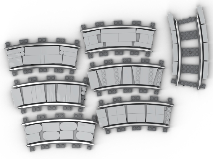 9V Curved Rails Filled for City Tram Line from BrickLink Studio [BrickLink]