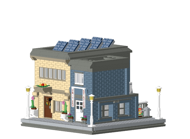 old corner building with solar systems from BrickLink Studio [BrickLink]