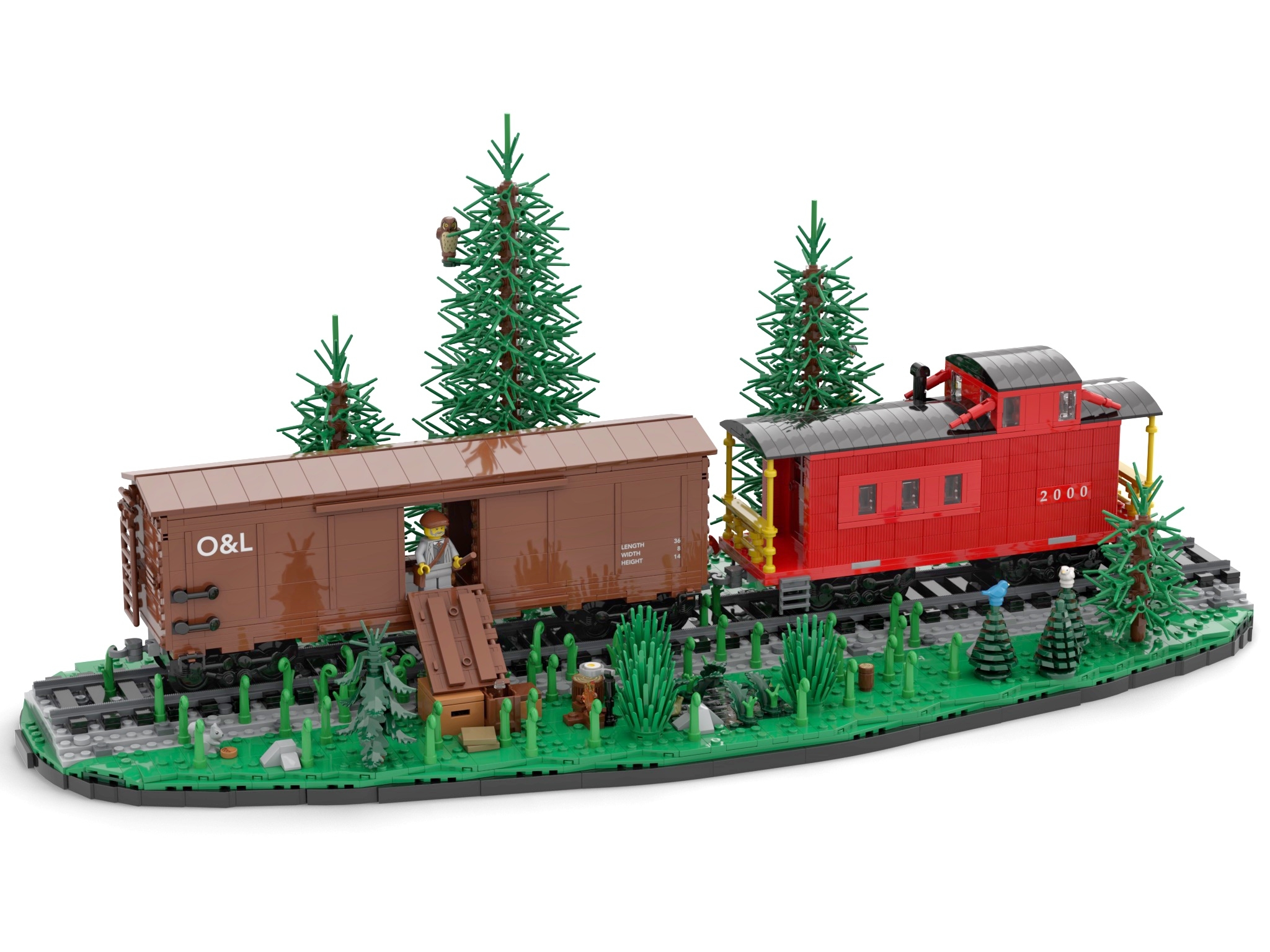 [Abandoned Boxcar and Caboose] [BrickLink]