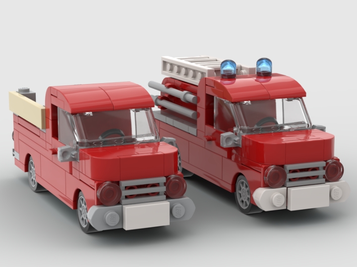 Pickup and Fire Engine 4 stud from BrickLink Studio [BrickLink]