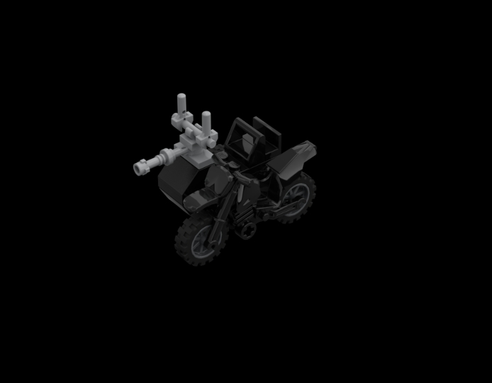 motorcycle and sidecar with mounted gun from BrickLink Studio [BrickLink]