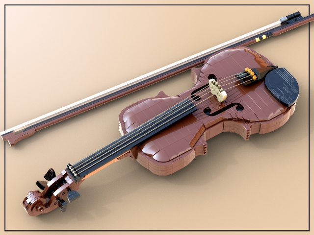 [Violin, full-size, with stand and brick-built violinist] [BrickLink]
